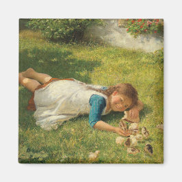 Íman Rapariga Brincando com Pintinhos (Galinha e Galinh