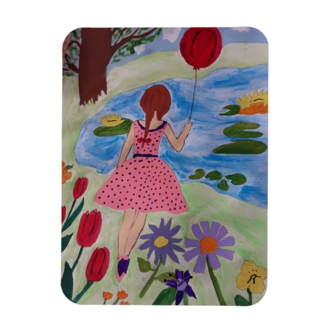 Íman Rapariga com balão vermelho fotográfico flexível (Vertical)