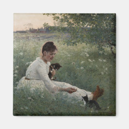 Íman Rapariga com Gatos na Paisagem de Verão (Kittens)