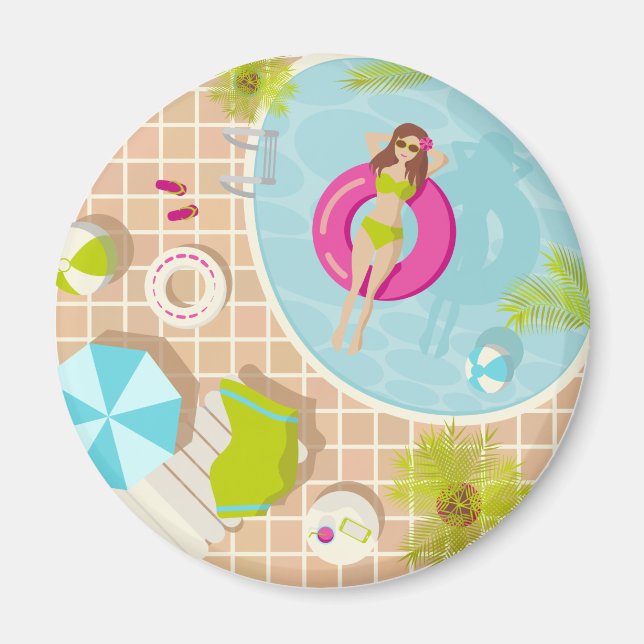 Íman Rapariga de natação na praia de verão de biquíni (Frente)