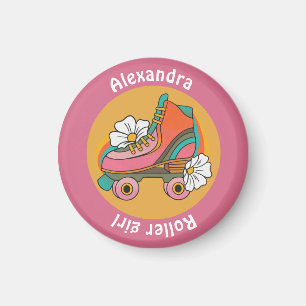 íman rapariga de patins de nome personalizado rosa