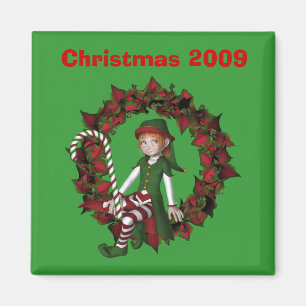 Íman Rapariga Elf No Feriado De Natal Em Wreath