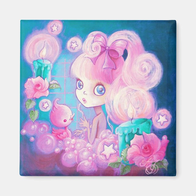 Íman Rapariga em Banho com Velas e Rosas (Frente)