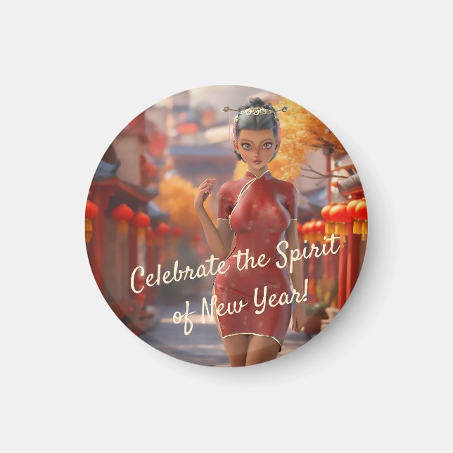 Íman Rapariga Exótica Celebrando Ano Novo Chinês (Frente)