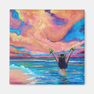 Íman Rapariga Hula Havaiana no Magneta Sunrise