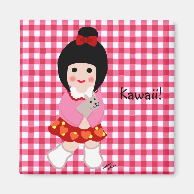 Íman Rapariga Kokeshi com seu Puppy (Frente)