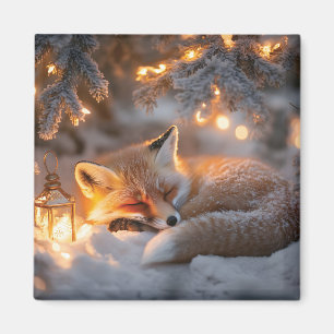 Íman Rapariga raposa dormindo sob galhos nevados 