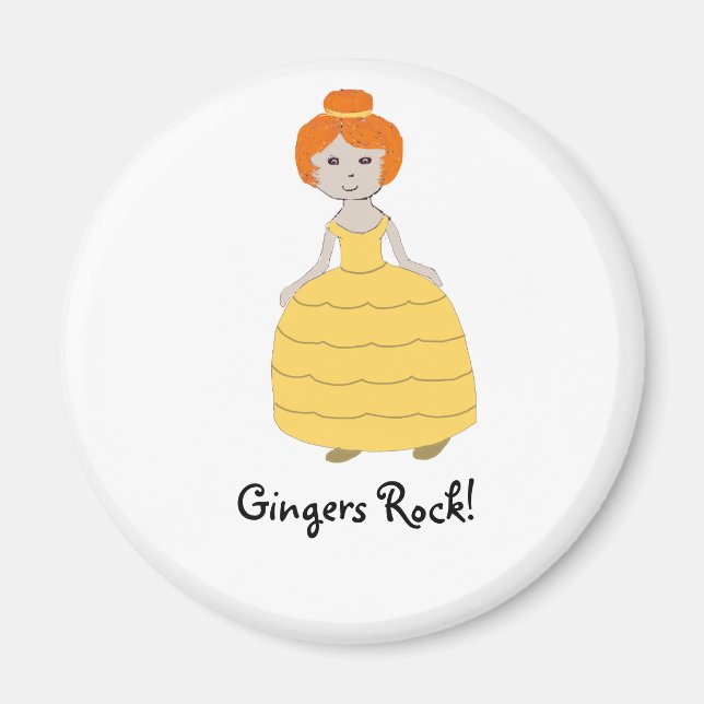 Íman Rapariga Ruiva em Vestido Amarelo "Gingers Rock!"  (Frente)