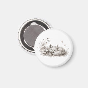 Íman Raposa Adormecida em Flor Soft Monocromático Bosqu
