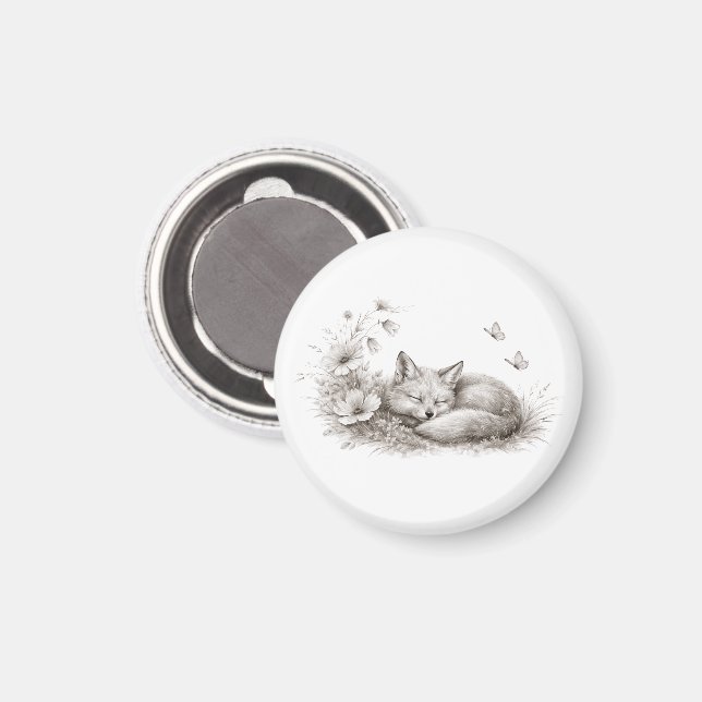 Íman Raposa Adormecida em Flor Soft Monocromático Bosqu (Front/Back)