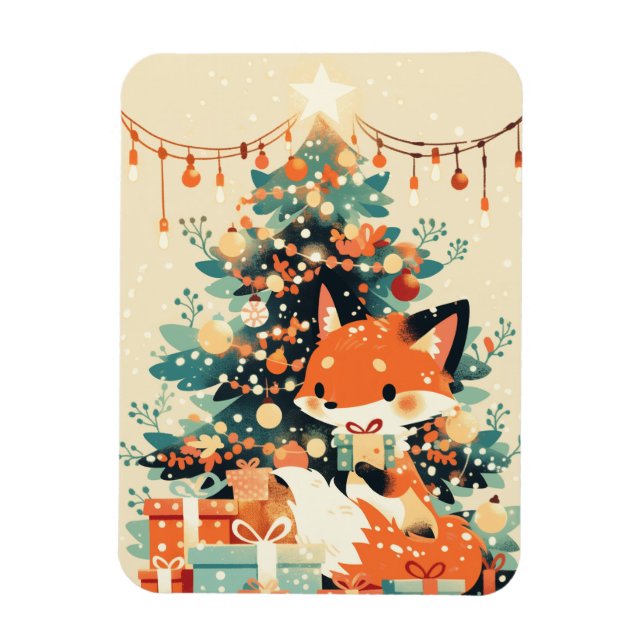 Íman Raposa com Árvore de Natal e Presentes (Vertical)