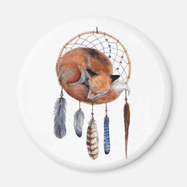 Íman Raposa Vermelha Dormindo no Dreamcatcher (Frente)