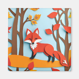 Íman Raposa Vermelha Efeito Papercraft Vida Selvagem Fl