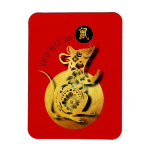 Íman Rat Papercut Ouro Vermelho Chinês Ano Novo 2020 F
