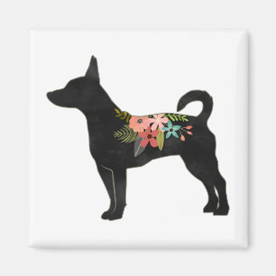 Íman Rat Terrier CN Dog Boho Floral Silhouette