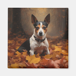Íman Rat Terrier nas Folhas de Outono Caem Inspiração