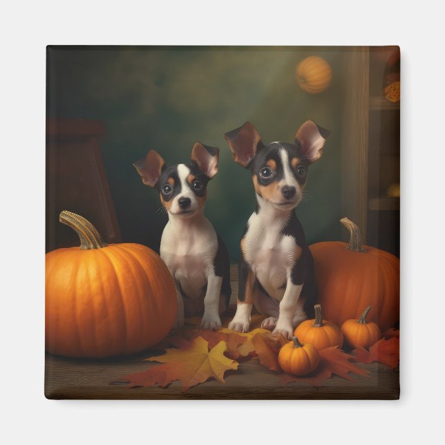 Íman Rat Terrier Puppy Autumn Delight Pumpkin (Frente)