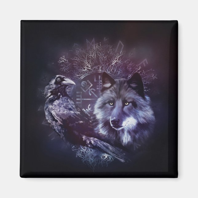 Íman Raven e Wolf - Vegvisir e Árvore da Vida (Frente)