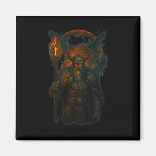 Íman Raven Viking Halloween Design Norse Sorcerer Moon