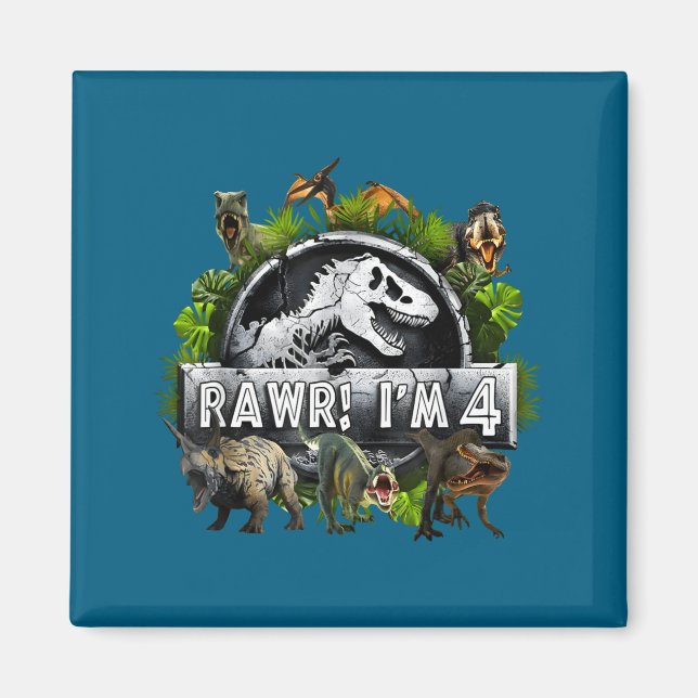 Íman Rawr I'm 4 4th Birthday T Rex Dinosaur Funny Party (Frente)