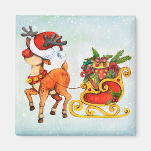Íman Ré-de-nariz-vermelho-giro puxando-se para o Natal