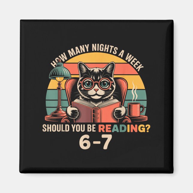 Íman Reading 67 Meme Englieacher In Funny 67 Retro Cat  (Frente)