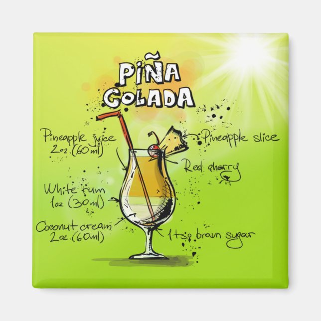 Íman Receita de Cocktails Pina Colada (Frente)