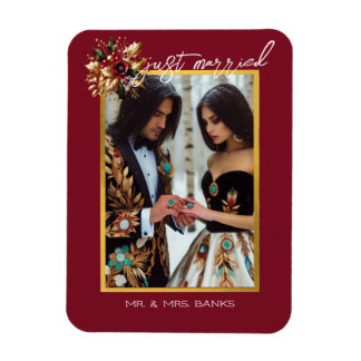 Íman Recem casados de Foto de Casamento de Folha Dourad