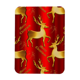 Íman Red and Dourado Reindeer Feliz Natal
