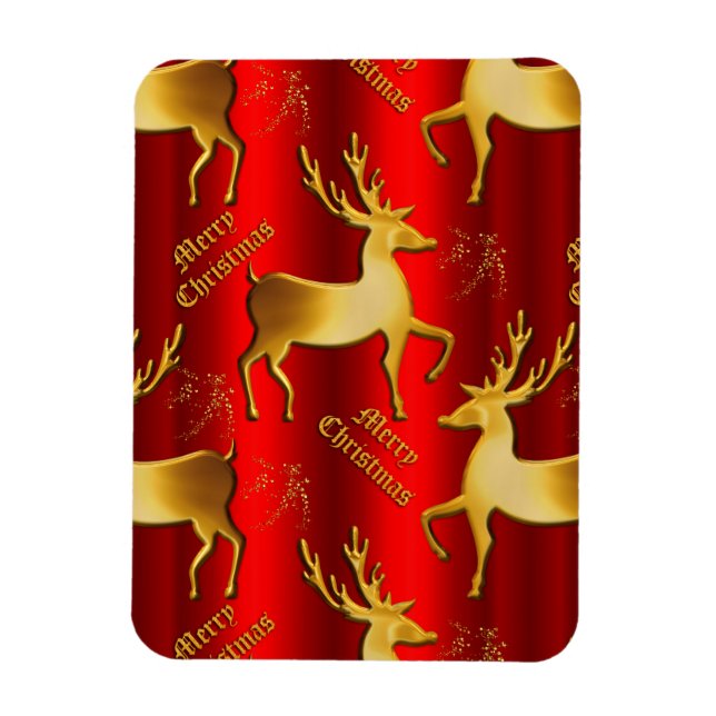 Íman Red and Dourado Reindeer Feliz Natal (Vertical)