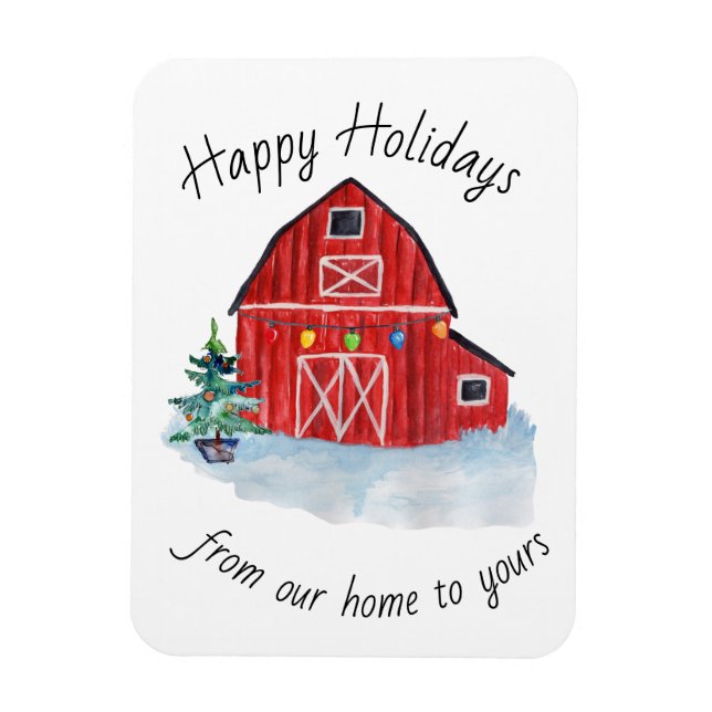 Íman Red Barn Natal Personalizável (Vertical)