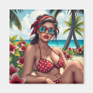 Íman Red Bikini, óculos de sol e mulher Bandana