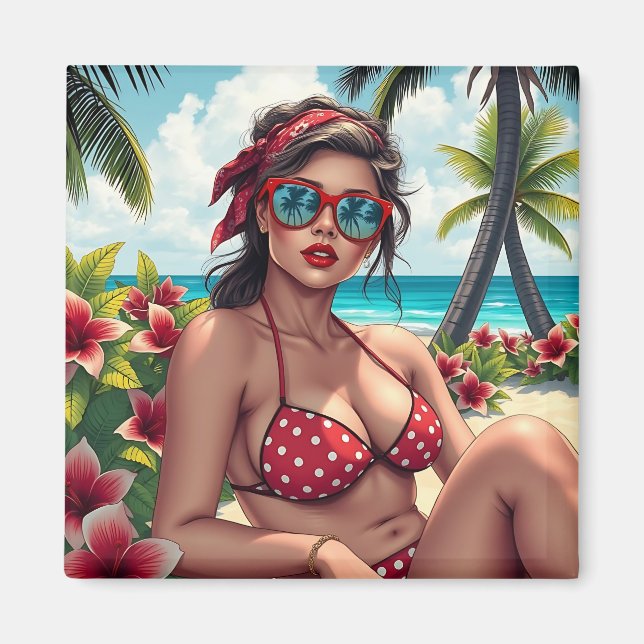 Íman Red Bikini, óculos de sol e mulher Bandana (Frente)
