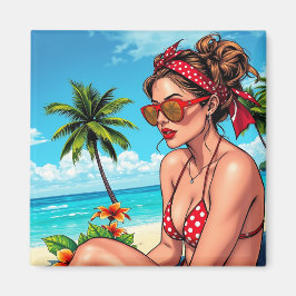 Íman Red Bikini, óculos de sol e mulher Bandana