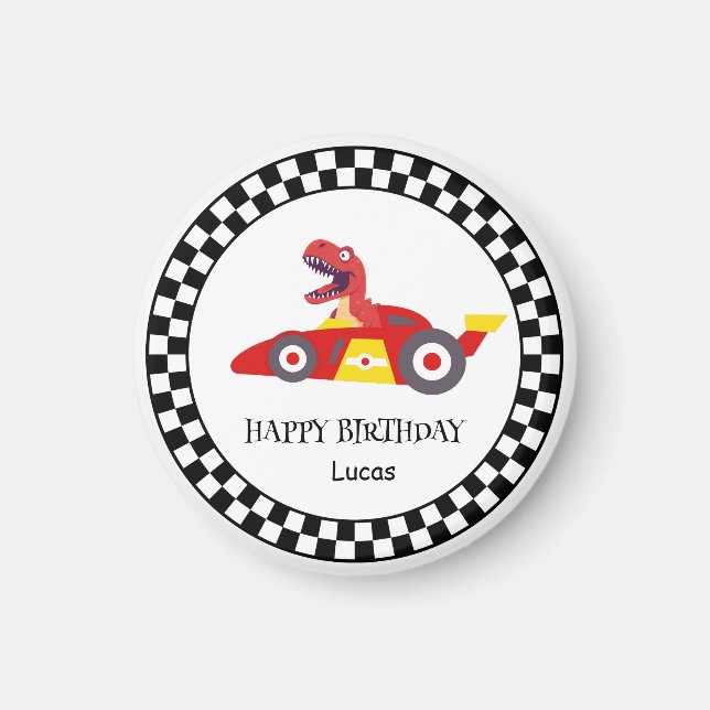 Íman Red Birthday Dinosaur, corrida de carros de corrid (Frente)