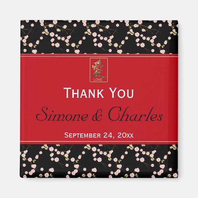 Íman Red Black Cherry Blossoms Casamento Favor Magnet (Frente)