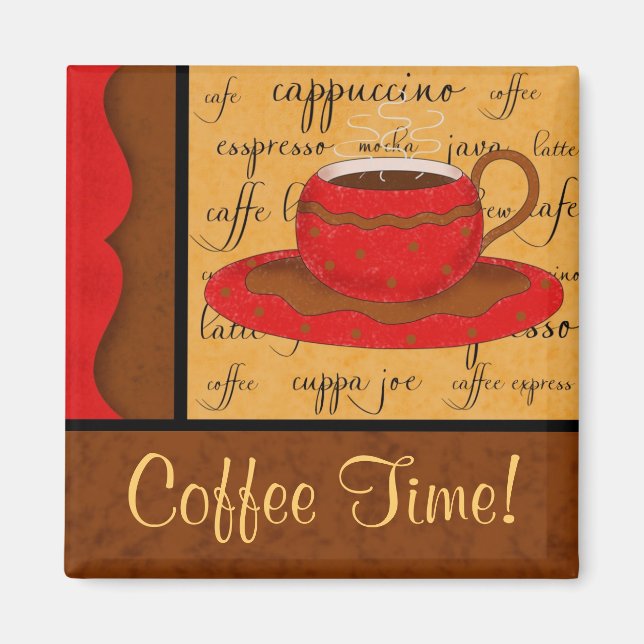 Íman Red Brown Dourado Whimsy Café Cup Art Nome persona (Frente)