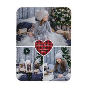Íman Red Buffalo Xadrez Heart Snow Foto Feliz Natal