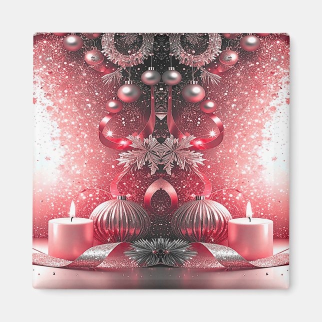 Íman Red Candles Decorative Natal Foliday Magnet (Frente)