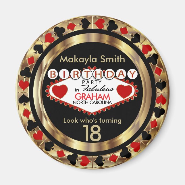 Íman Red Casino Poker Chip Birthday (Frente)