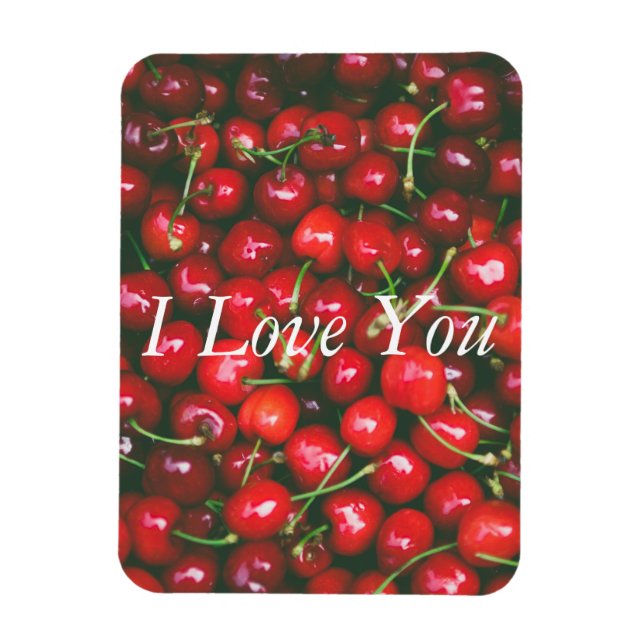 Íman Red Cherry - I Love You (texto personalizável) (Vertical)
