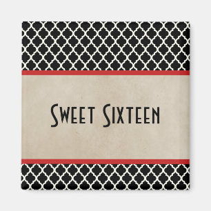 Íman Red Chic Quatrefoil Sweet 16 Magnet