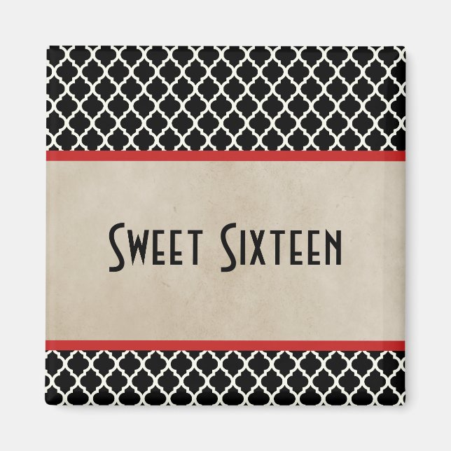 Íman Red Chic Quatrefoil Sweet 16 Magnet (Frente)