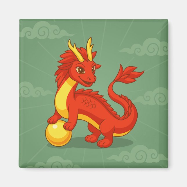Íman Red Chinese Dragon on Green (Frente)