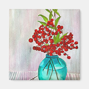 Íman Red Christmas Berries — aquarela