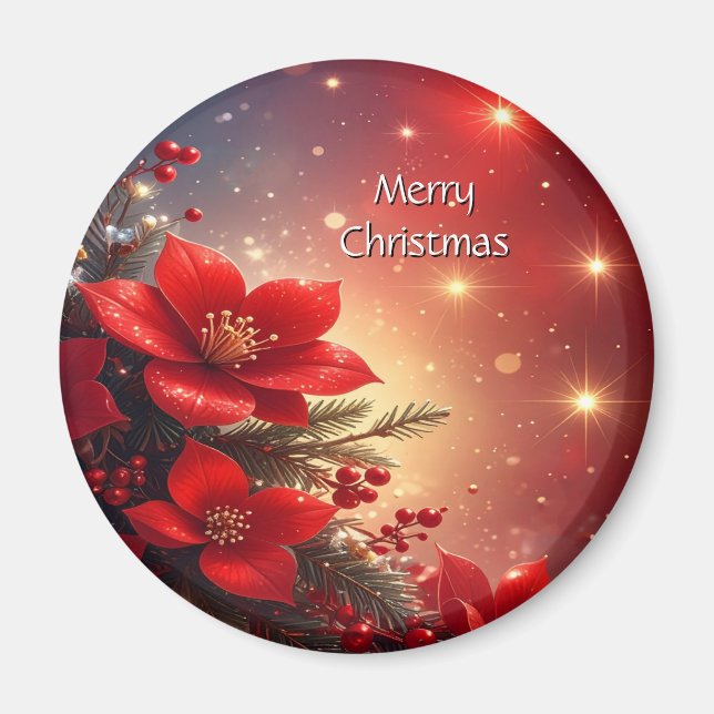 Íman Red Christmas Floral Holiday Magnet (Frente)