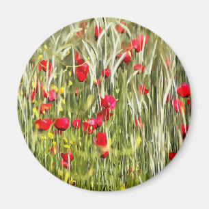 Íman Red Corn Poppies Arte Realista