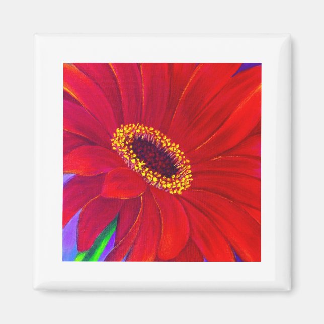 Íman Red Daisy Gerber Flower Painting Art - Multi (Frente)