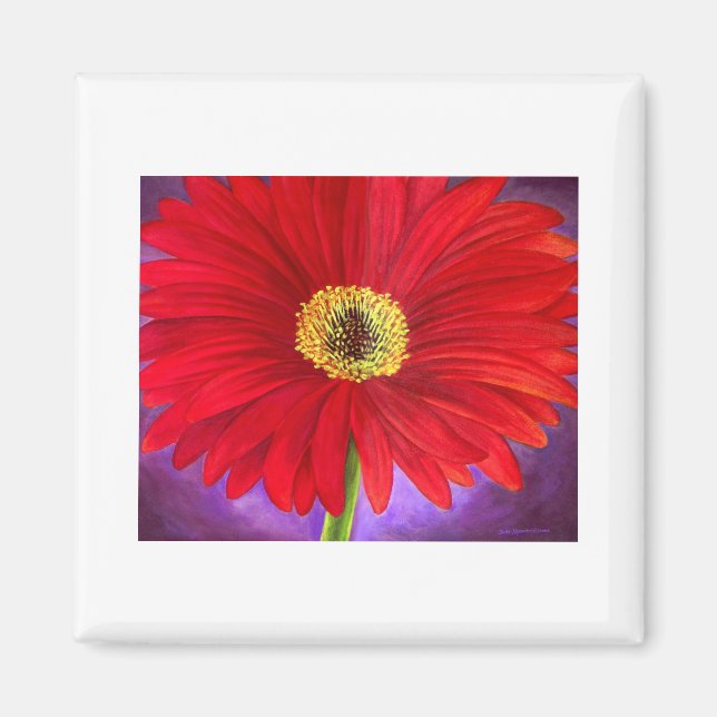 Íman Red Daisy Gerber Flower Painting Art - Multi (Frente)