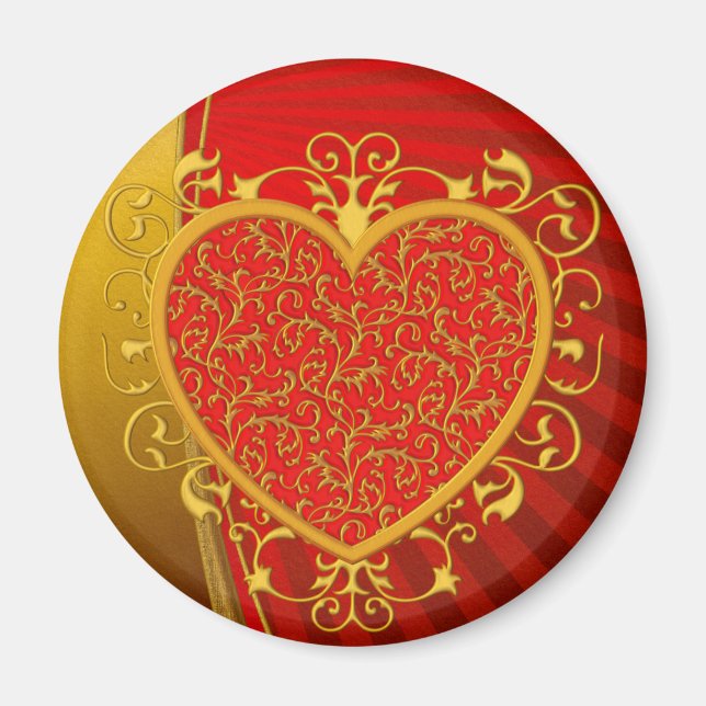 Íman Red Dourado Fleur de lis Heart (Frente)